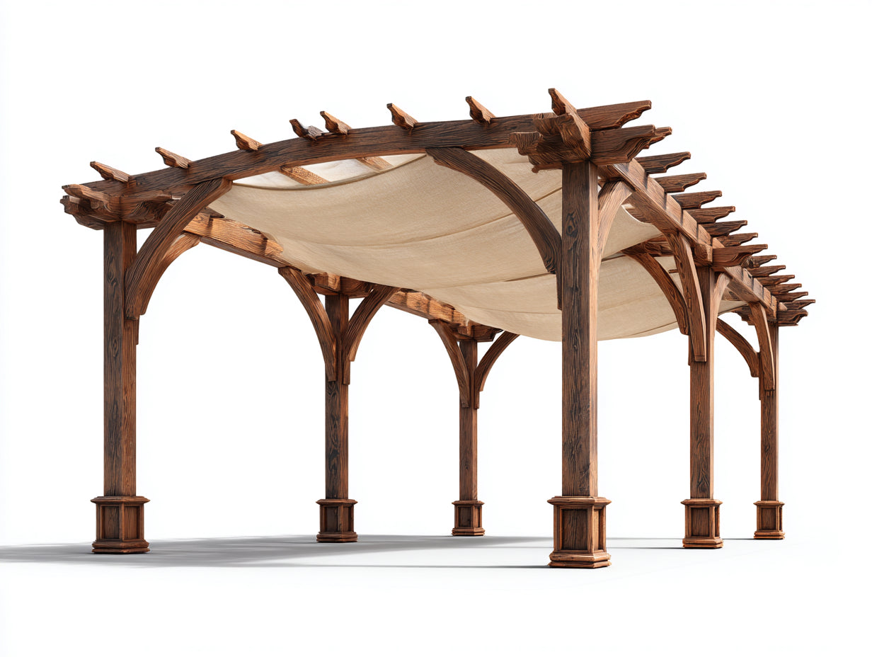 Pavillon Holz Pergola 400x300x240 cm Braun Beige Sonnenschutz Garten Terrasse