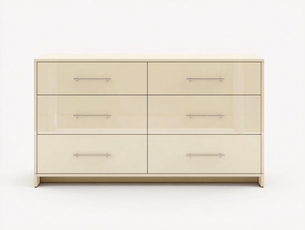 Kommode mit Schubladen Beige Hochglanz 160x45x85 cm - 6 Schubladen Wohnzimmer Schlafzimmer Stauraum Modern Minimalistisch