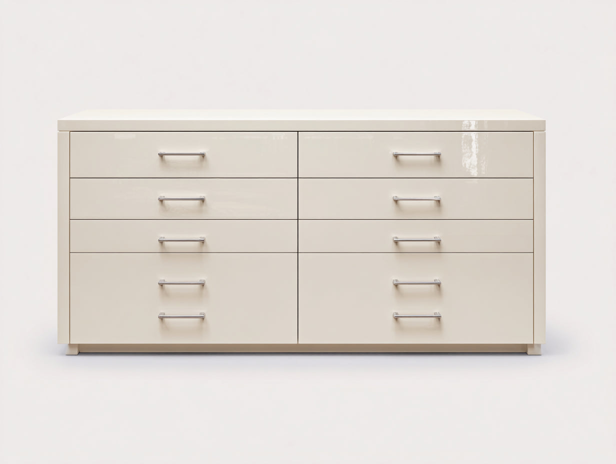 Kommode mit Schubladen Lack Hochglanz 180x45x80 cm Creme - Modernes Design Sideboard Wohnzimmer Schlafzimmer Stauraum 8 Schubladen